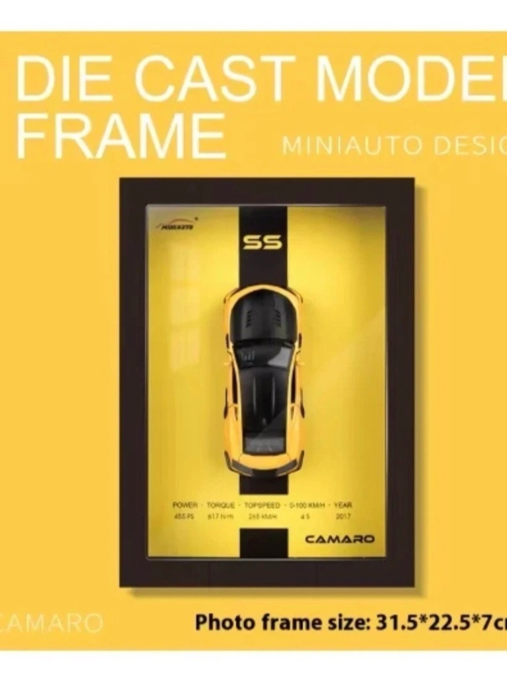 Miniauto Die Cast Model Frame Camero SS Model Hanging Picture Frame